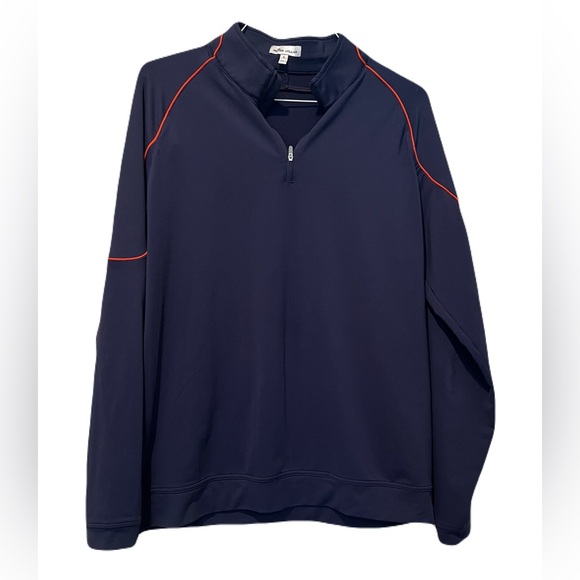 Peter Millar Navy Quarter-Zip Pullover with Orange Accent - Picture 1 of 8